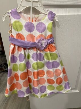 Rare Editions Polka Dot Floral Sash Dress - Purple, Orange, Green